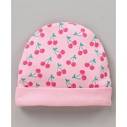 Babyhug 100% Cotton Cap Mittens & Booties Set Cherry Print Pink - Diameter 12 cm