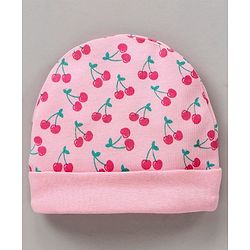 Babyhug 100% Cotton Cap Mittens & Booties Set Cherry Print Pink - Diameter 12 cm