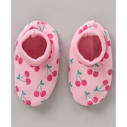 Babyhug 100% Cotton Cap Mittens & Booties Set Cherry Print Pink - Diameter 12 cm