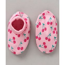 Babyhug 100% Cotton Cap Mittens & Booties Set Cherry Print Pink - Diameter 12 cm