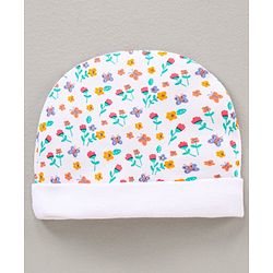 Babyhug 100% Cotton Cap Mitten & Booties Set Floral Print - White