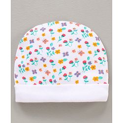 Babyhug 100% Cotton Cap Mitten & Booties Set Floral Print - White