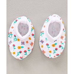Babyhug 100% Cotton Cap Mitten & Booties Set Floral Print - White