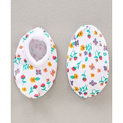 Babyhug 100% Cotton Cap Mitten & Booties Set Floral Print - White