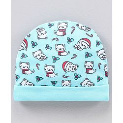 Babyhug 100% Cotton Cap Mitten & Booties set Blue - Diameter 12 cm
