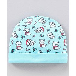 Babyhug 100% Cotton Cap Mitten & Booties set Blue - Diameter 12 cm