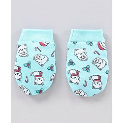 Babyhug 100% Cotton Cap Mitten & Booties set Blue - Diameter 12 cm