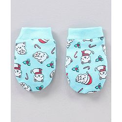 Babyhug 100% Cotton Cap Mitten & Booties set Blue - Diameter 12 cm