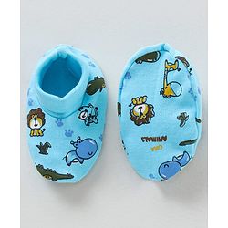 Babyhug 100% Cotton Printed Cap Mittens & Booties Set - Blue