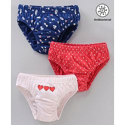 Babyhug Antibacterial Finish Cotton Panties Floral Dot And Heart Print Pack Of 3 - Blue Pink