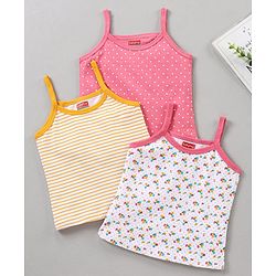 Babyhug 100% Cotton Sleeveless Slips Multi Prints Pack of 3 - Pink Orange White