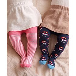 Cute Walk by Babyhug Full Length Anti-Bacterial Tights Pack of 2 - Pink Navy