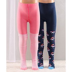 Cute Walk by Babyhug Full Length Anti-Bacterial Tights Pack of 2 - Pink Navy