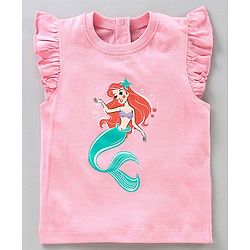 Babyhug Flutter Sleeves Top Mermaid Print - Pink