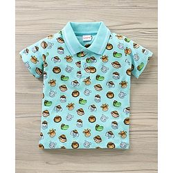 Babyhug Half Sleeves Tshirt And Bottomwear Set Animal Print - Blue AOP Beige