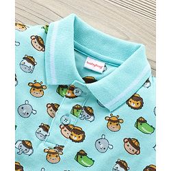 Babyhug Half Sleeves Tshirt And Bottomwear Set Animal Print - Blue AOP Beige