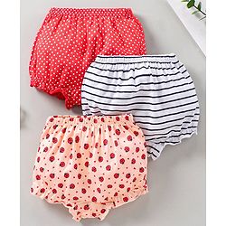 Babyhug Cotton Bloomers Stripes & Polka Dots Print Pack of 3 - Red White