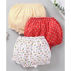 Babyhug Cotton Bloomers Stripes & Polka Dots Print Pack of 3 - Red White