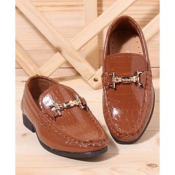 Cute Walk by Babyhug Slip On Formal Shoes Croc Skin Design with Chain Link - Brown