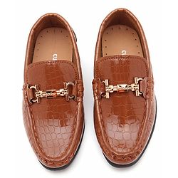 Cute Walk by Babyhug Slip On Formal Shoes Croc Skin Design with Chain Link - Brown