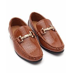 Cute Walk by Babyhug Slip On Formal Shoes Croc Skin Design with Chain Link - Brown