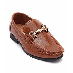 Cute Walk by Babyhug Slip On Formal Shoes Croc Skin Design with Chain Link - Brown