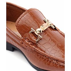 Cute Walk by Babyhug Slip On Formal Shoes Croc Skin Design with Chain Link - Brown