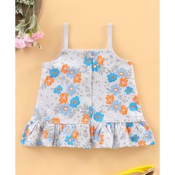Babyhug Singlet Printed Tee With Frill Detailing - Grey