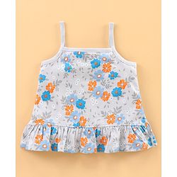 Babyhug Singlet Printed Tee With Frill Detailing - Grey
