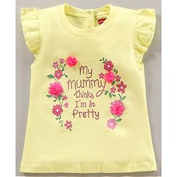 Babyhug Short Sleeves Cotton Top with Floral Corsage and Print - Yellow