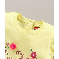 Babyhug Short Sleeves Cotton Top with Floral Corsage and Print - Yellow