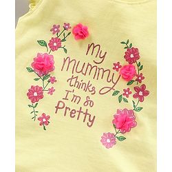 Babyhug Short Sleeves Cotton Top with Floral Corsage and Print - Yellow