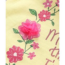 Babyhug Short Sleeves Cotton Top with Floral Corsage and Print - Yellow
