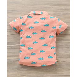 Babyhug Half Sleeves Knitted Shirt Shark Print - Orange