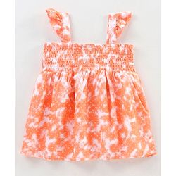 Babyhug Singlet Sleeves Top with Smocking and Frill Detailing - Orange