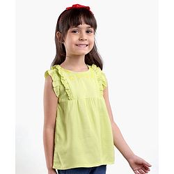 Babyhug Sleeveless Cotton Top with Lace Detailing and Floral Embroidery - Light Green