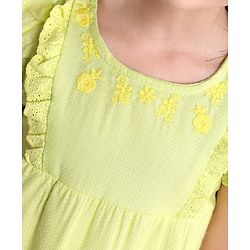 Babyhug Sleeveless Cotton Top with Lace Detailing and Floral Embroidery - Light Green