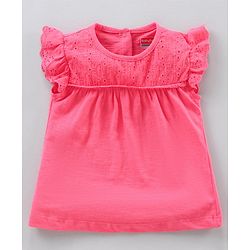 Babyhug Frill Sleeves Top And Floral Printed Skirt Set - Pink