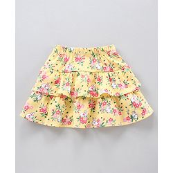 Babyhug Frill Sleeves Top And Floral Printed Skirt Set - Pink