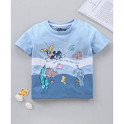 Babyhug Half Sleeves Tee Mickey Mouse Print - Sky Blue