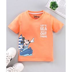 Babyhug Half Sleeves T-Shirts Micky Mouse Print - Light Orange