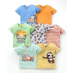 Babyhug Half Sleeves T-Shirts Multi Print Pack of 7 - Multicolor