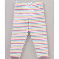Babyhug Cotton Lycra Full Length Leggings Printed & Stripes Pack of 3 - Yellow Pink Green