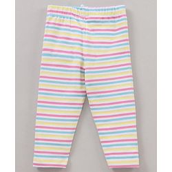 Babyhug Cotton Lycra Full Length Leggings Printed & Stripes Pack of 3 - Yellow Pink Green