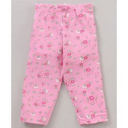 Babyhug Cotton Lycra Full Length Leggings Printed & Stripes Pack of 3 - Yellow Pink Green