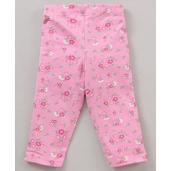 Babyhug Cotton Lycra Full Length Leggings Printed & Stripes Pack of 3 - Yellow Pink Green