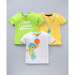 Babyhug Half Sleeves Cotton T-Shirts Placement Print Pack of 3- Multicolor