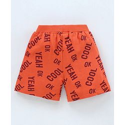 Babyhug Cotton Shorts Text Print - Orange
