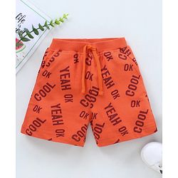 Babyhug Cotton Shorts Text Print - Orange
