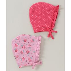 Babyhug 100% Cotton Cap Kitty And Stripes Print Pack of 2 - Pink